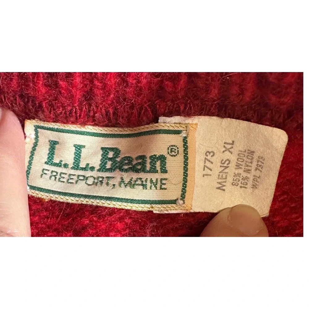 Vintage LL Bean Mens XL Red Wool Blend Mock Neck Sweater‎ 1773